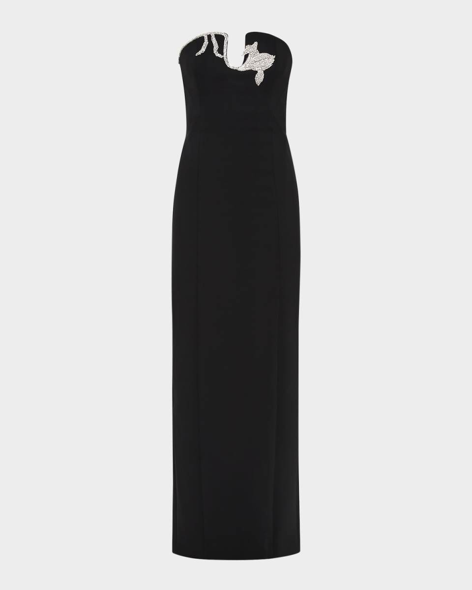 Leura Crystal Flower Strapless Column Gown